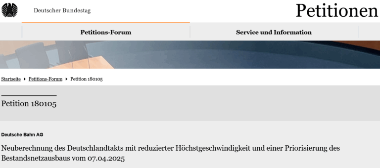 Bundestag-Petition: Neuberechnung des Deutschlandtakts